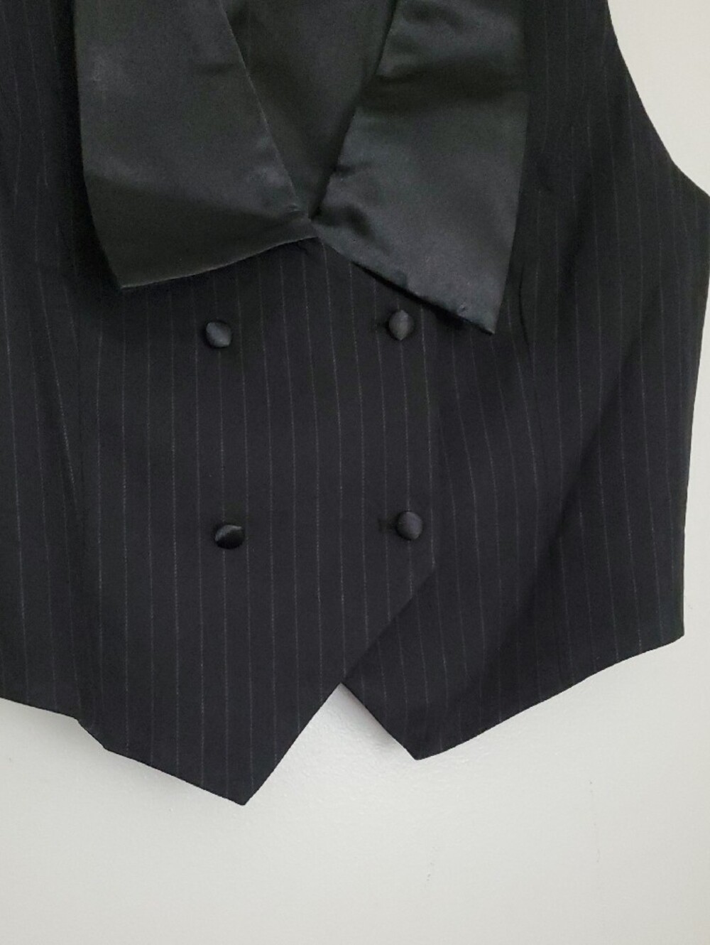 Social Collision Black Pinstripe Double-Breasted Girls Satin-Lapel Vest - Picture 6 of 14